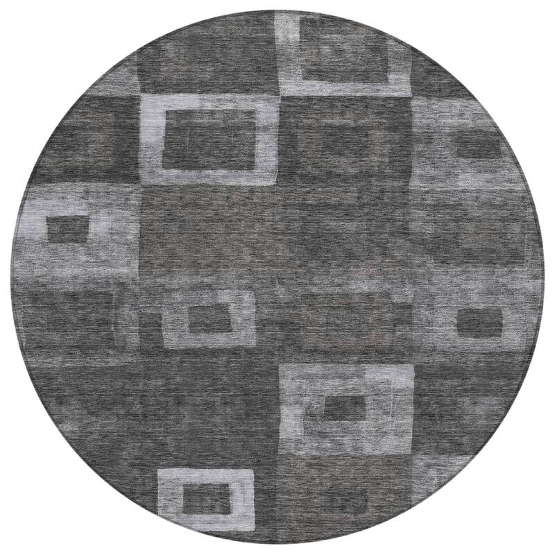 Machine Washable Indoor/ Outdoor Contemporary Blocks Chantille Rug