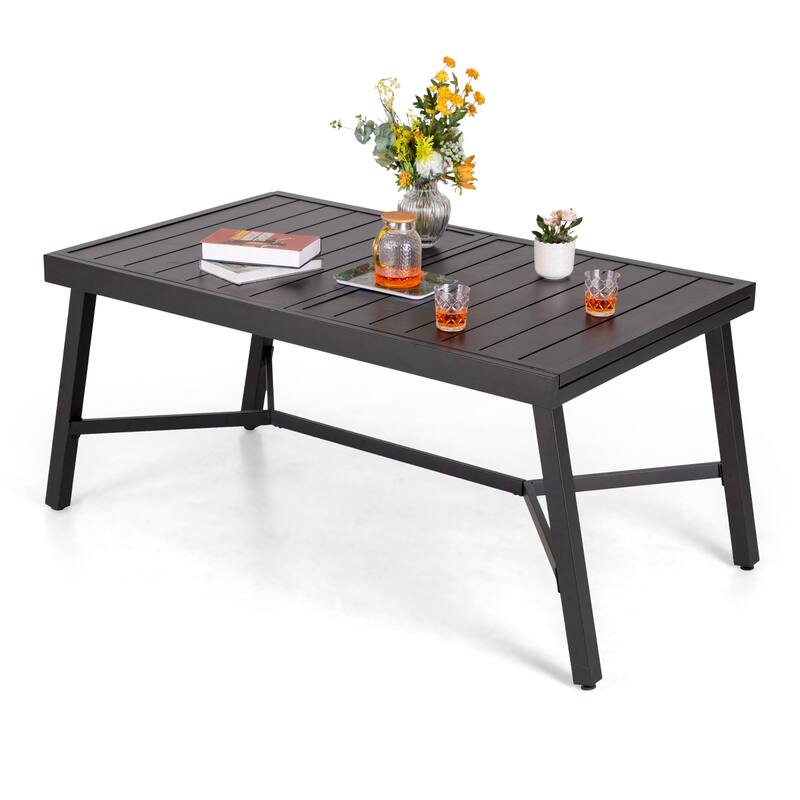MAISON ARTS Expandable Outdoor Dining Table, Adjustable Metal Patio Garden Table for 6-8 Person, Black