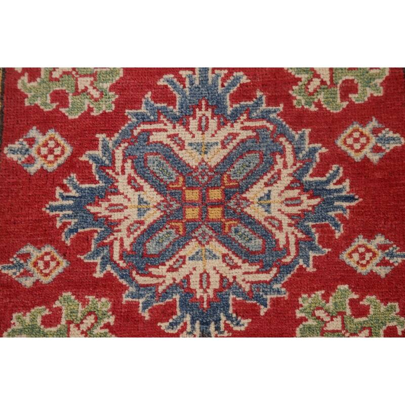 Geometric Red Kazak Accent Rug Handmade Wool Carpet - 2'8" x 4'1"