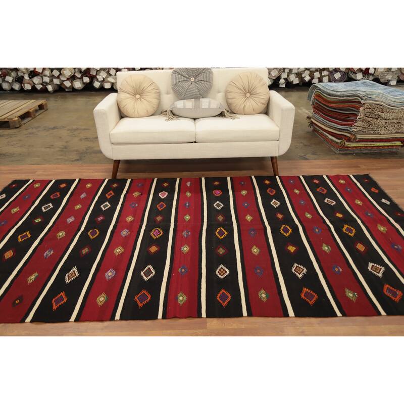 Hand Woven Oriental 100% Wool Carpet Southwestern Tribal Red Kilim Area Rug - 10' 2'' X 5' 10''