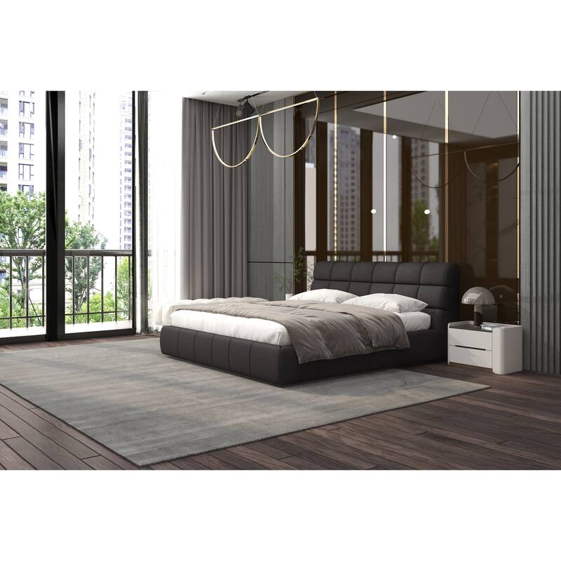 King Size Upholstered Bed - Dark Grey Padded Headboard & Base - Modern Bedroom Furniture