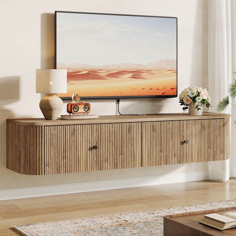 55-Inch Floating TV Stand, TV Console with 2 Drawers - Brown