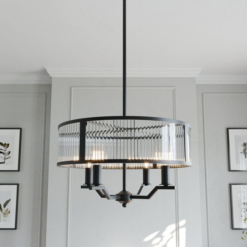 Acroma 4-Light Steel & Glass Dimmable Drum Chandelier - N/A