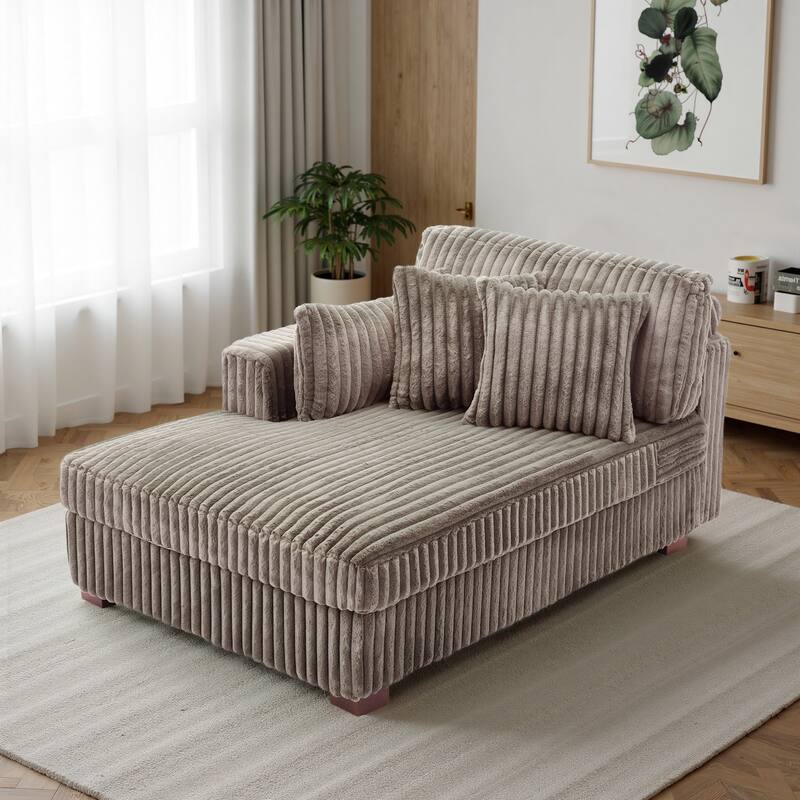 42" W Plush Corduroy Upholstered Chaise Lounge Sleeper for Living