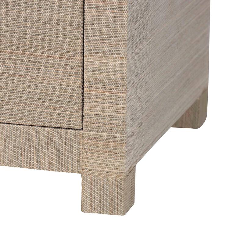 Halen Natural Grasscloth Storage Cabinet - Two-Door Console Storage Solution with Gold Ring Pulls, Modern Coastal Organizer