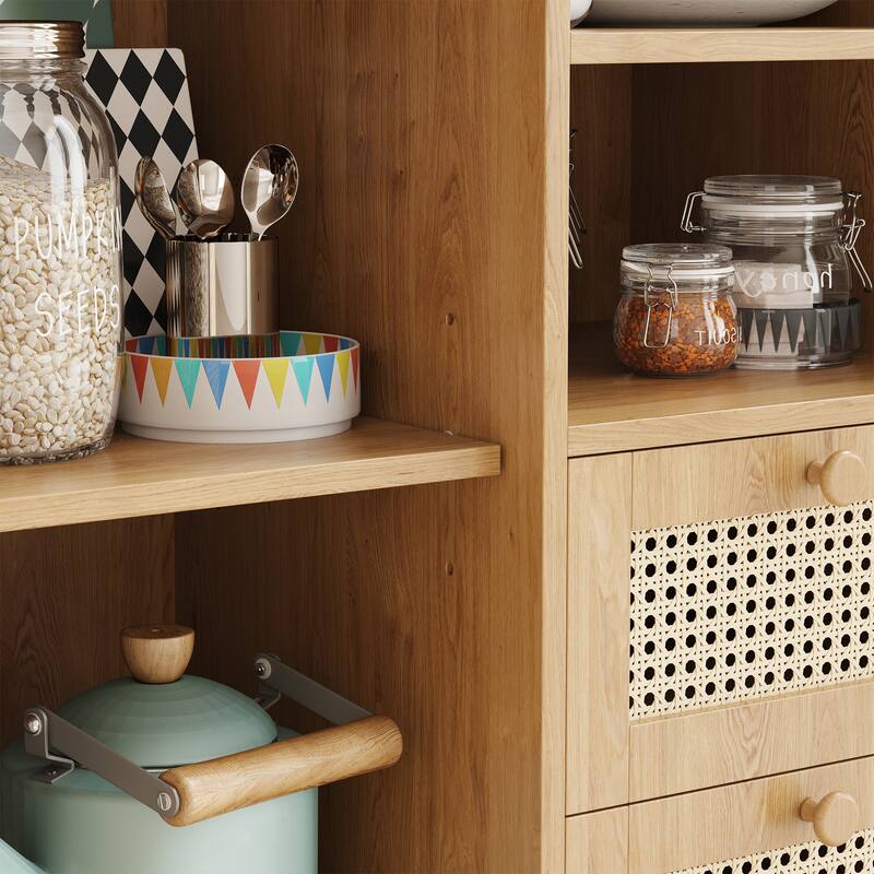 Rattan Buffet Cabinet with Adjustable Shelf, Sideboard with Drawers for Living Room, Kitchen, Entryway