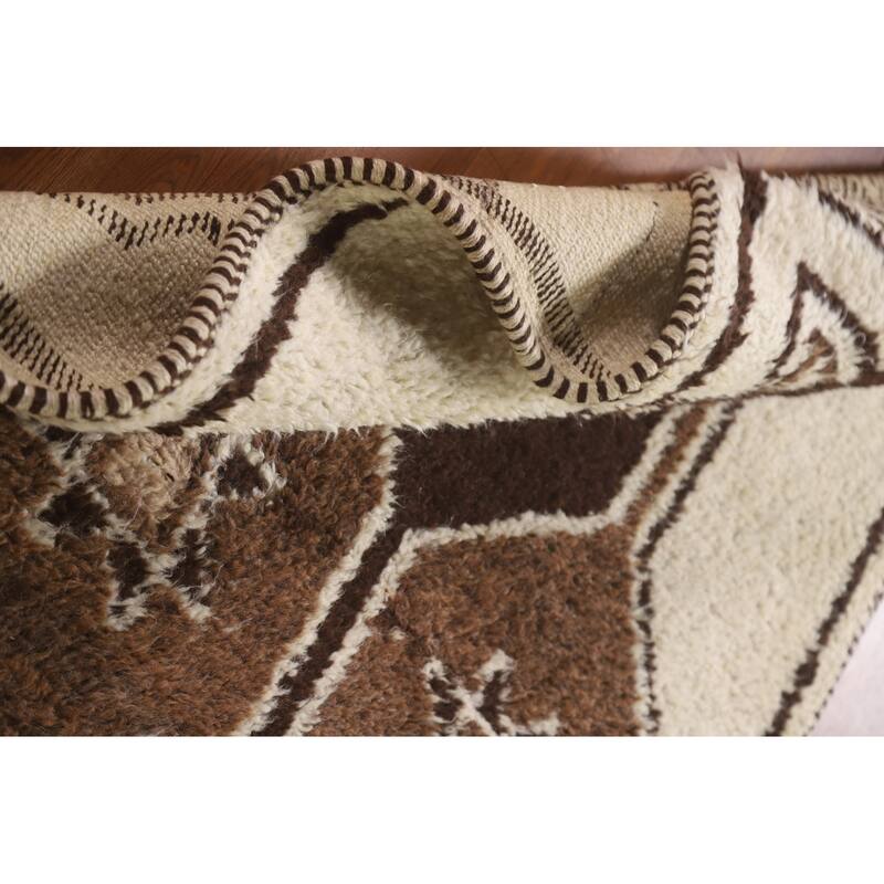 Anatolian Beige Tribal Turkish Runner Rug Handmade Wool Carpet - 3'7"x 10'4"