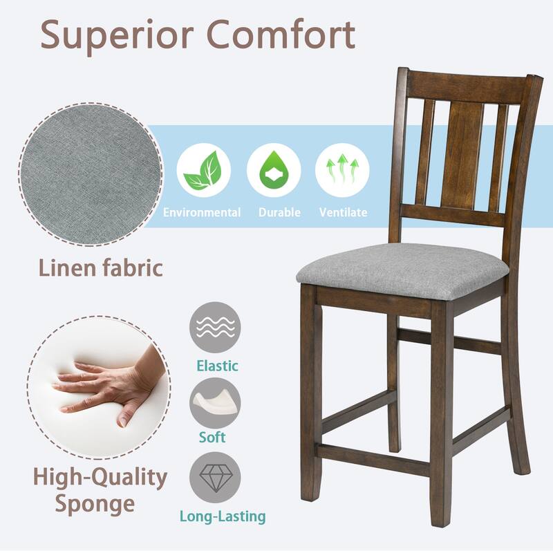 Rubber Wood 4 Piece Kitchen Dining Chair Set with Linen Cushion, Slatted Backrest for Dining Room Living Room Kitchen Bedroom
