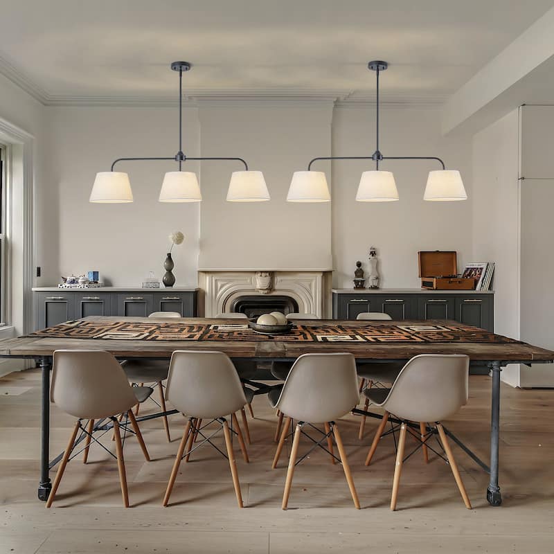 Starsky 3-Light Modern White Linear Drum Fabric Kitchen Island Light