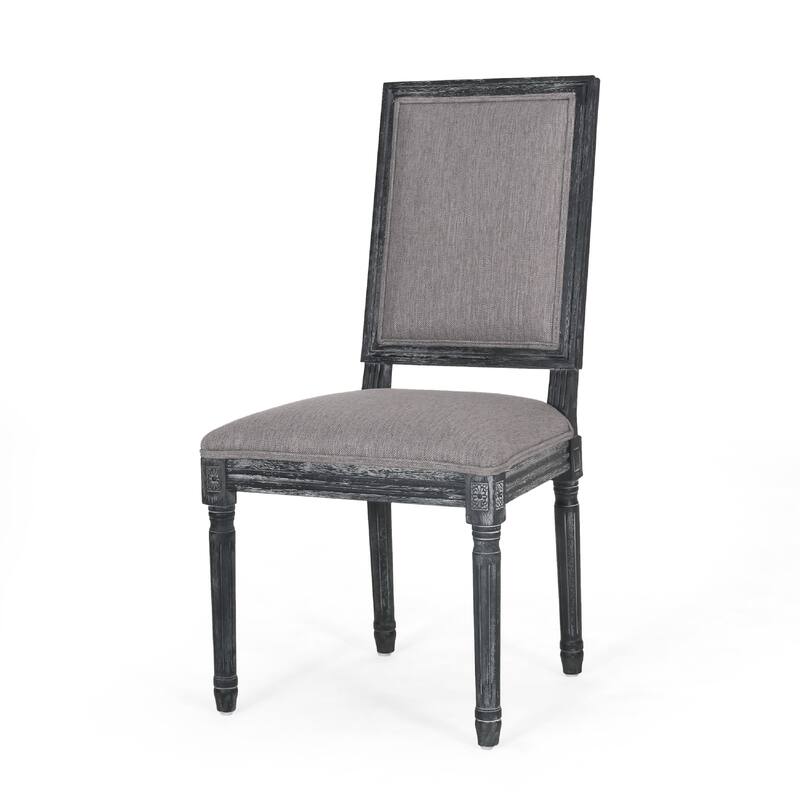Ryma Dining Chair Set of 2, Transitional Black Fluted Legs, Gray