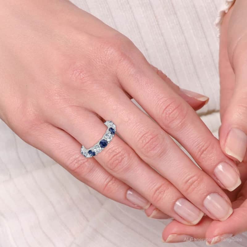 3Ct Blue Sapphire & Diamond Eternity Ring Gold Lab Grown