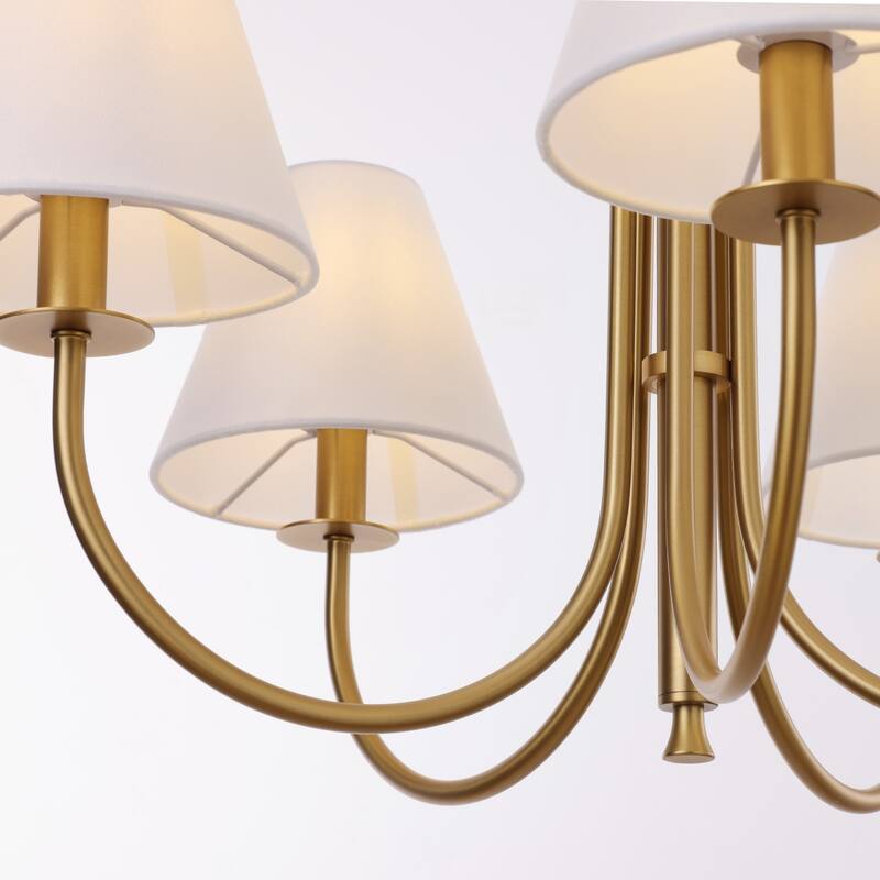 Farmhouse Wheel Chandelier Mid-century Pendant Fixture with Fabric Shades for Interior Lighting