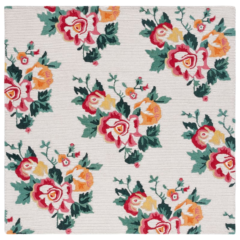 SAFAVIEH Handmade Jardin Kanja Floral Wool Rug - 6' Square - Ivory/Red