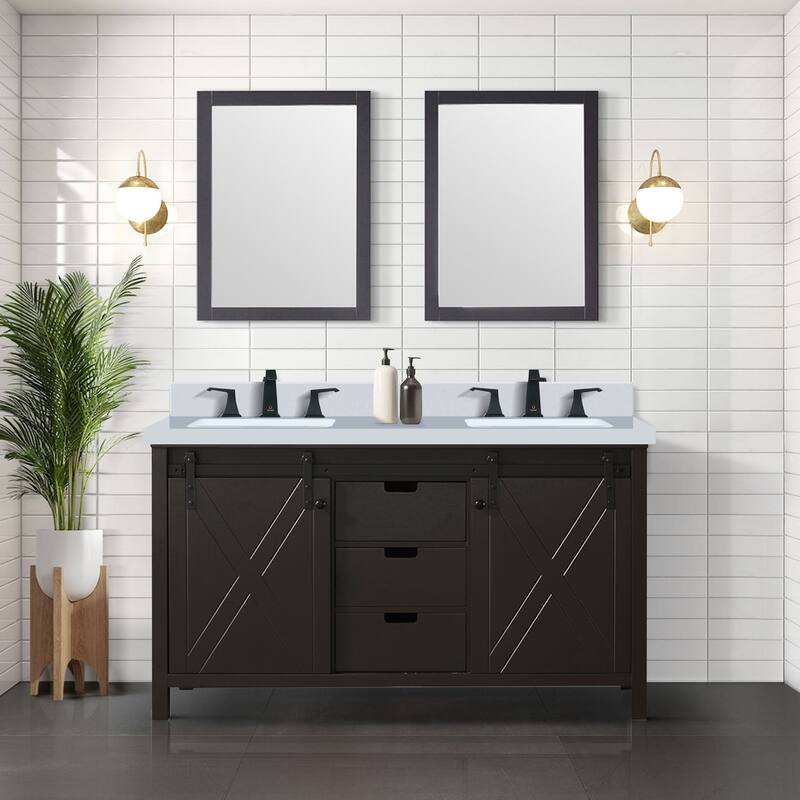 Marsyas 60 in W x 22 in D Ash Grey Double Bath Vanity, White Quartz Countertop, Faucet Set and 24 in Mirrors
