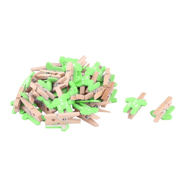 Hotel Wooden Clothes Shape DIY Handcraft Card Photo Decor Peg Clip Green 30pcs
