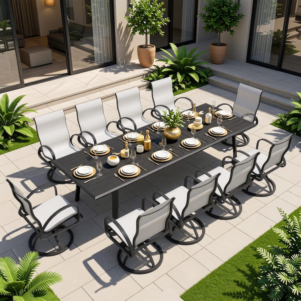7/9/11-Piece Outdoor Patio Dining Set All-Weather Aluminum Swivel Sunbrella Dining Chairs and Dining Table with Umbrella Hole