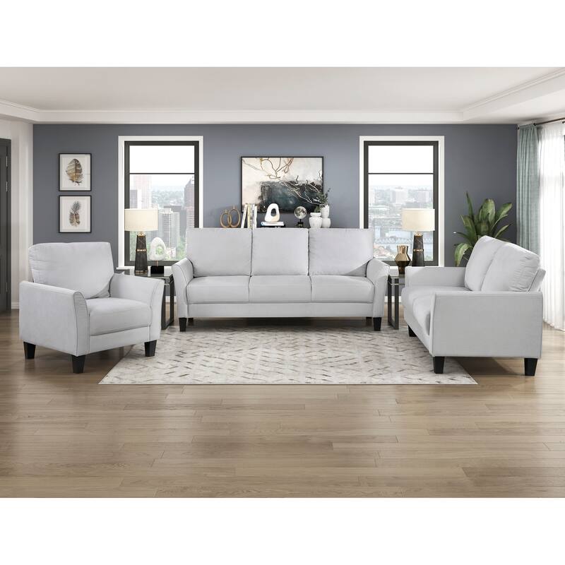 Felix Textured 3-Piece Living Room Set - Wood Finish Exposed Feet