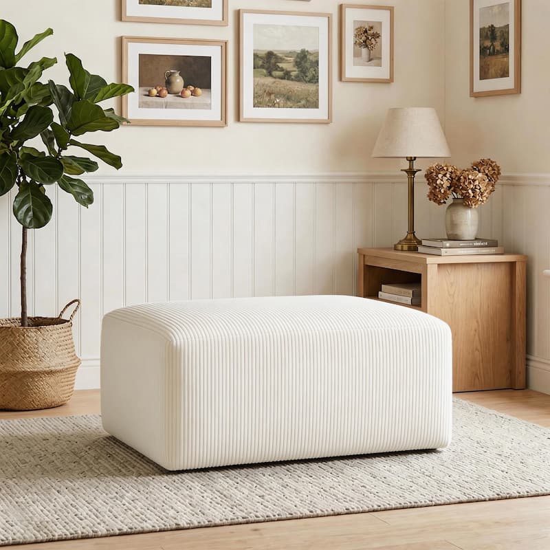 40"W Oversized No Assembly Corduroy Rectangle Ottoman - Beige