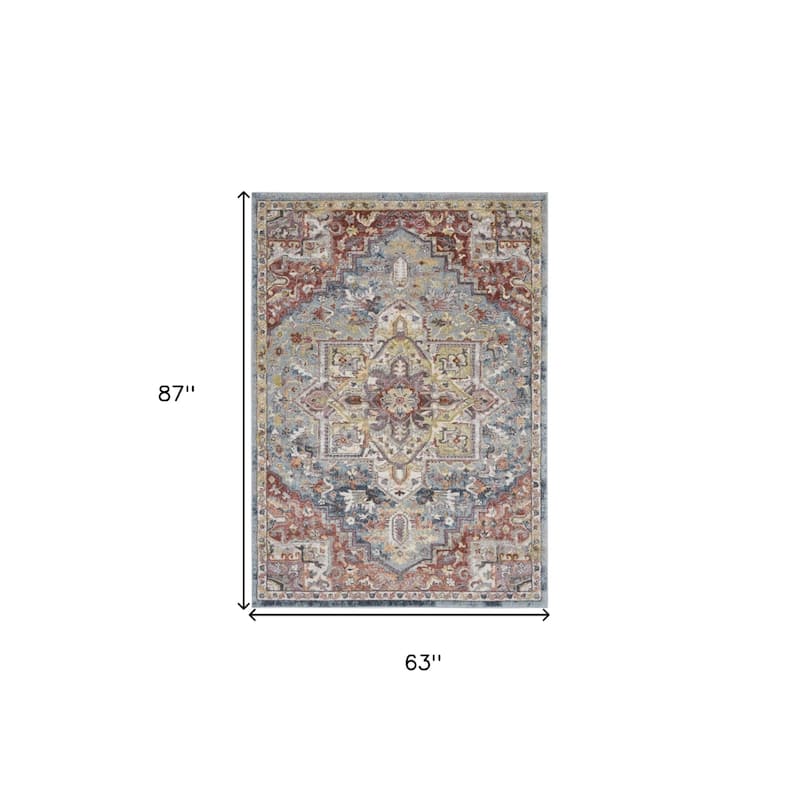 Cajeh Power Loomed Distressed Floral Traditional Stain Resistant Area Rug By HomeRoots - 87' X '63' X '0.5