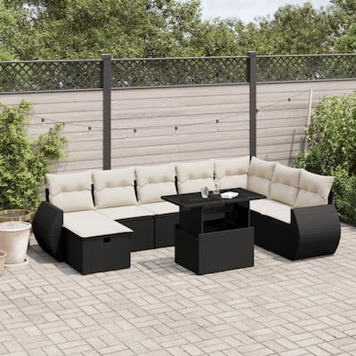 vvidaXL Patio Sofa Set with Cushions Outdoor Furniture 9 Piece Poly Rattan