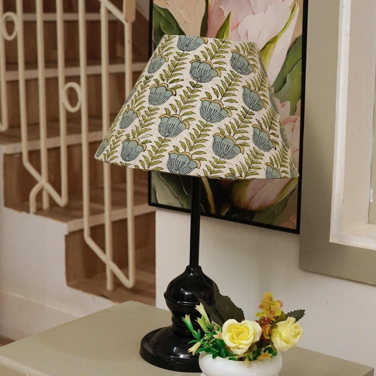 Fabdivine Linen Fabric Printed Lampshade Detacheable for Home Decor