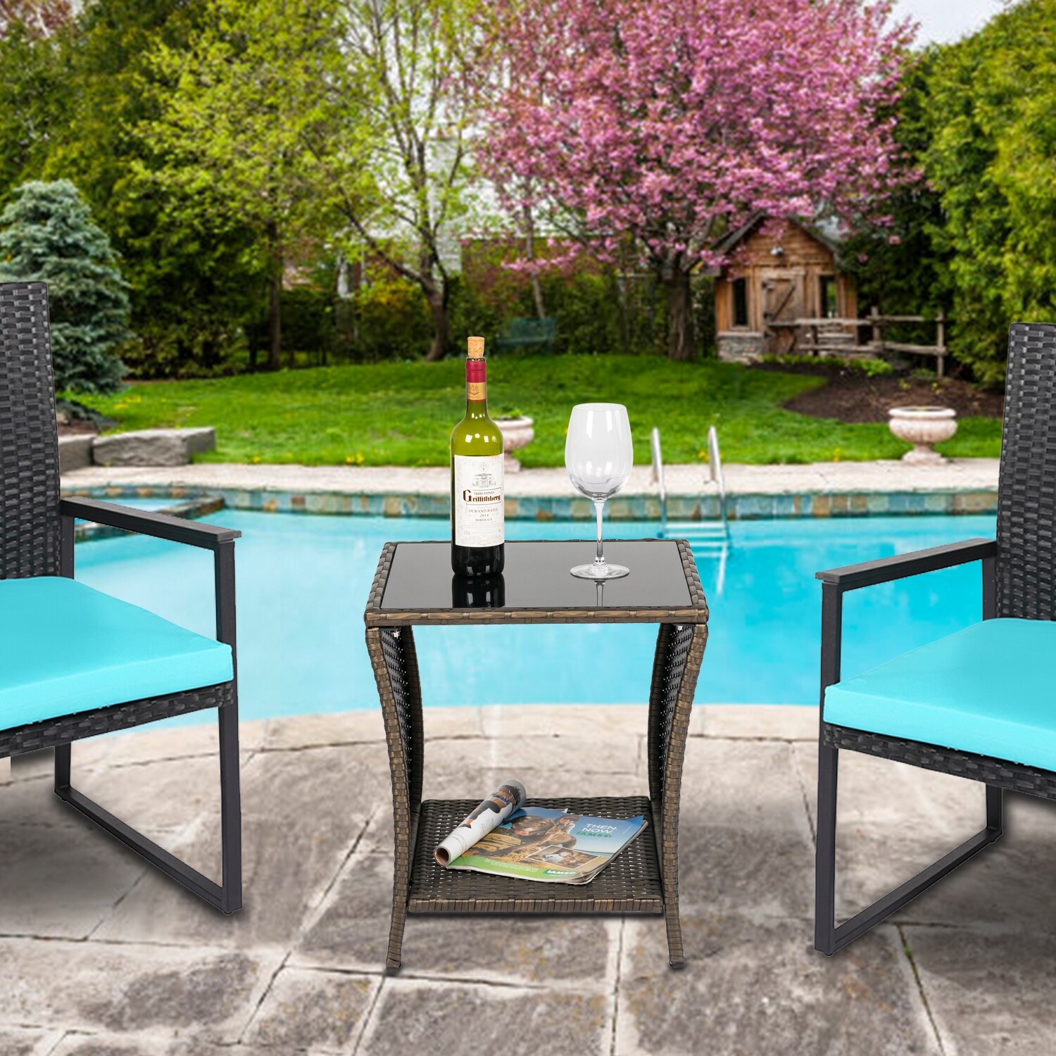 Kinbor Patio Rattan Coffee Table Outdoor Furniture Wicker Side Table With Glass Top Side Tables Patio Lawn Garden Eudirect78 Eu