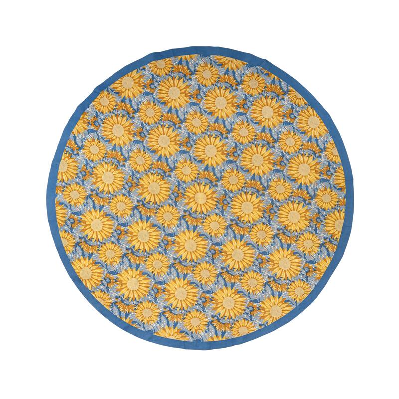 Couleur Nature Sunflower Tablecloth - Yellow/Blue - Yellow/Blue - 90" Round