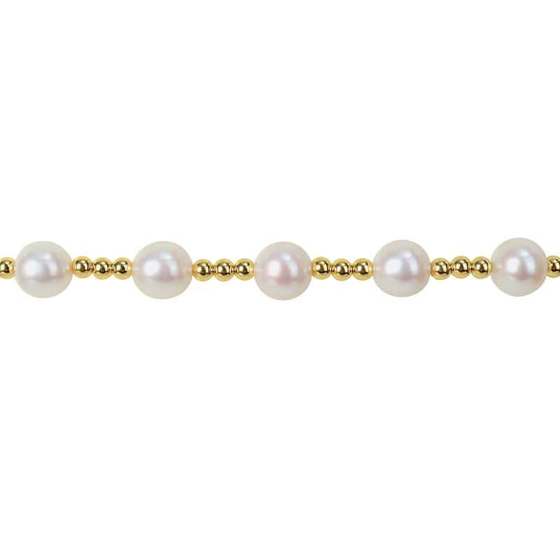 Miadora 7.5-8mm White Cultured Freshwater Pearl Bracelet in 10k Yellow Gold-7in