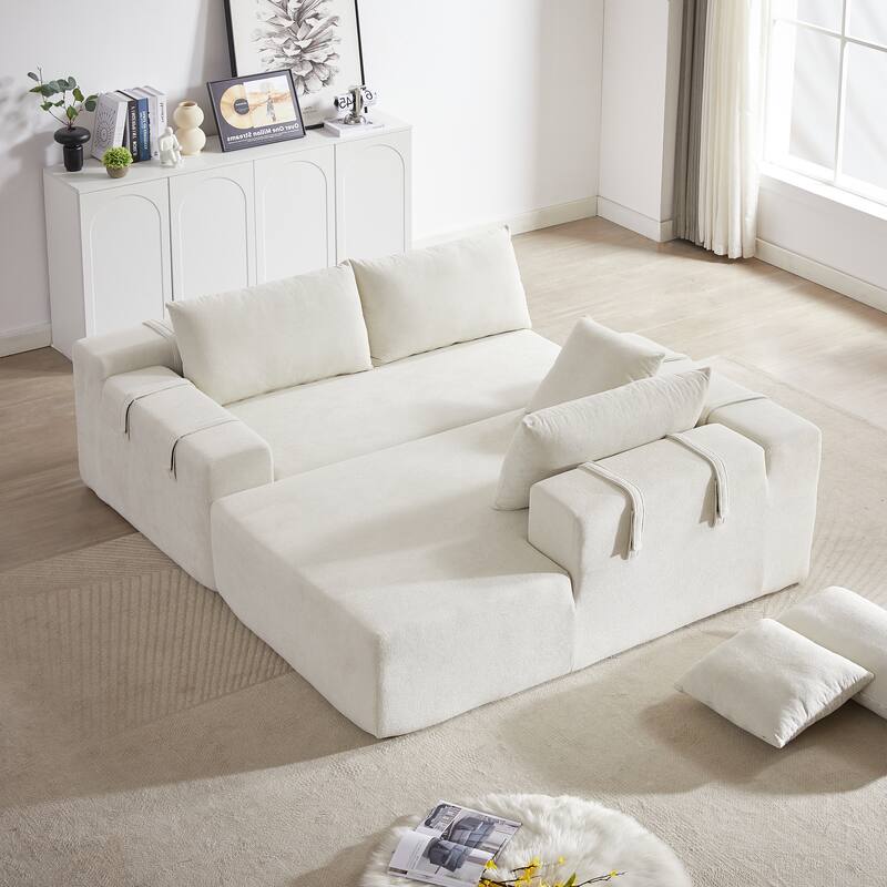 Free Combination Chenille Upholstered L-shaped Sectional Sofa with Loveseat and Single Chaise Living Room Couch Set with Pillows