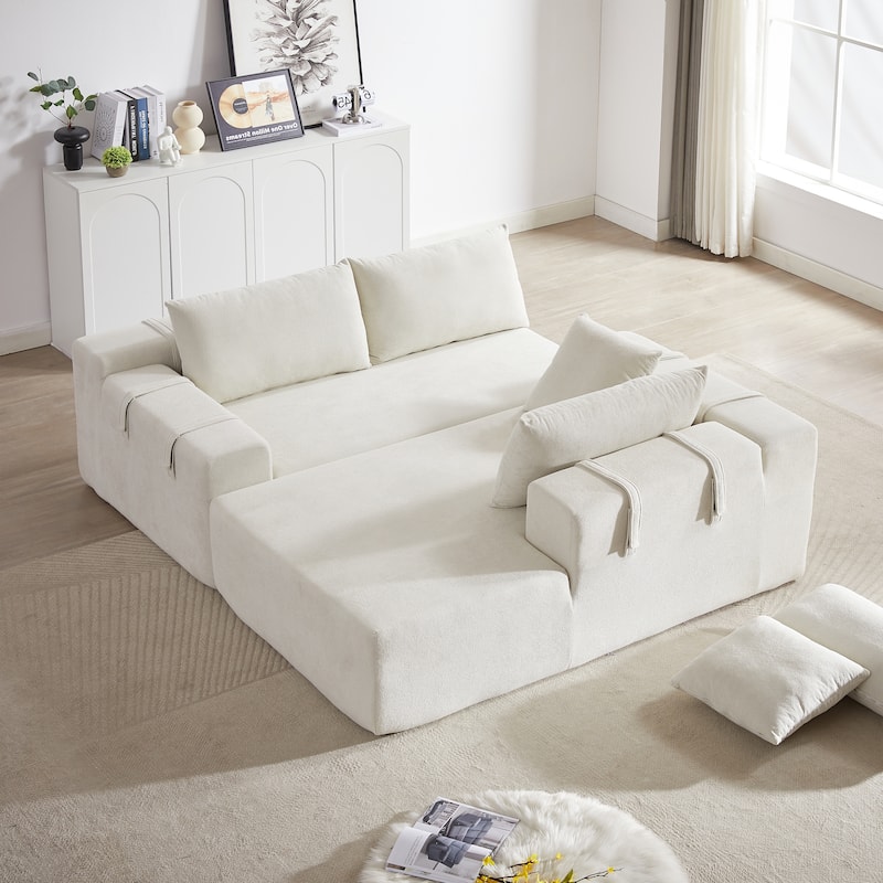 Roomfitters 108" Chenille Modular Sectional Sofa, L-Shaped 3-4 Seater with 6 Pillows, Right Chaise