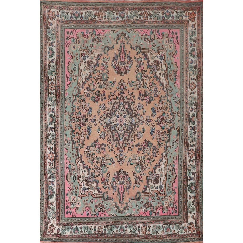 Traditional Hamedan Persian Vintage Rug Hand-Knotted Wool Carpet - 7'0"x 10'6"