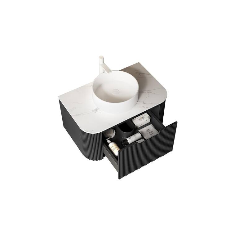 Wall Mounted Bathroom with White Round Ceramic Basin and Drawer