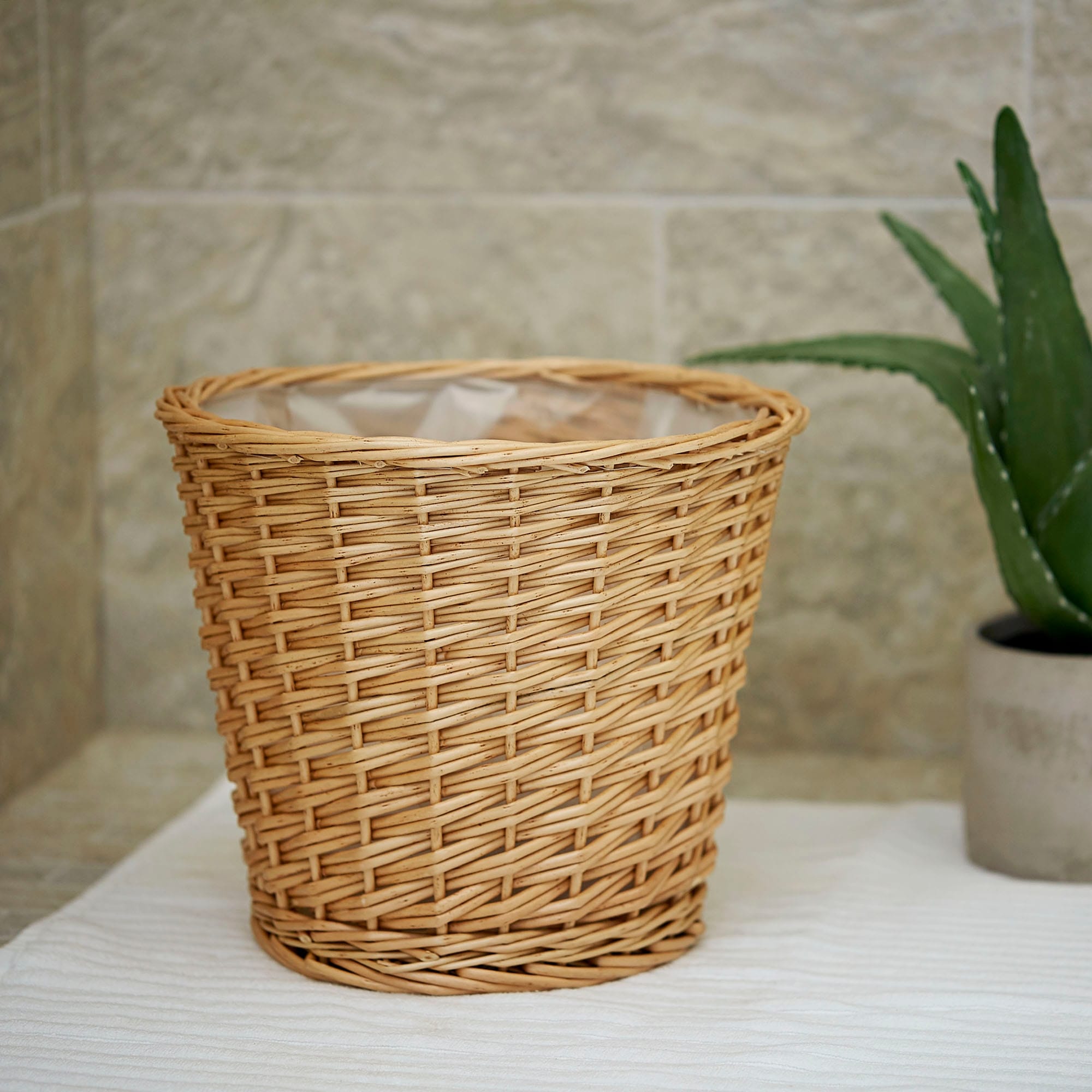 Wicker Waste Basket with Plastic Liner