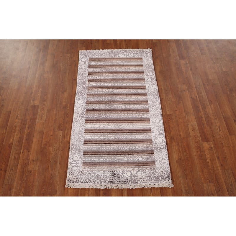 Striped / Abstract Oriental Accent Rug Handmade Wool Carpet - 2'8" x 5'0"