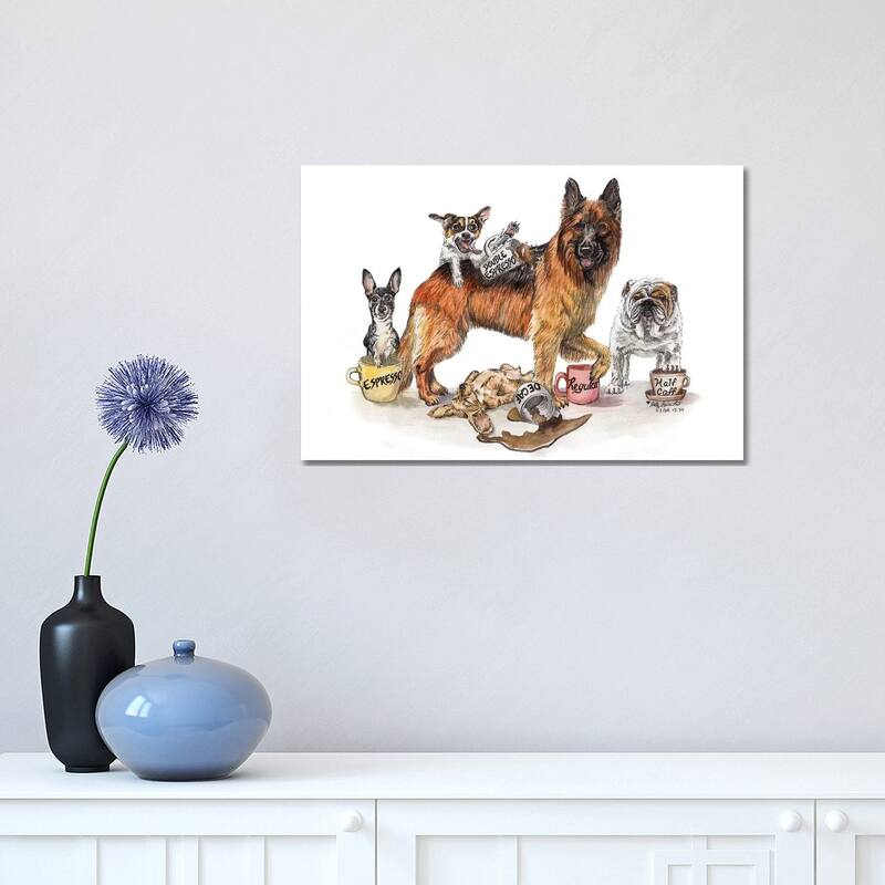 iCanvas "Coffee Dogs" by Holly Simental Canvas Print - 12x18x1.5