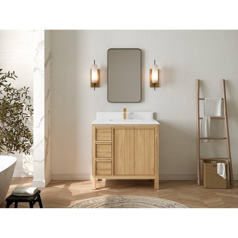 Willow Collections 36 in. W x 22 in. D Elizabeth Solid Teak Wood Center Sink Bathroom Vanity with Countertop