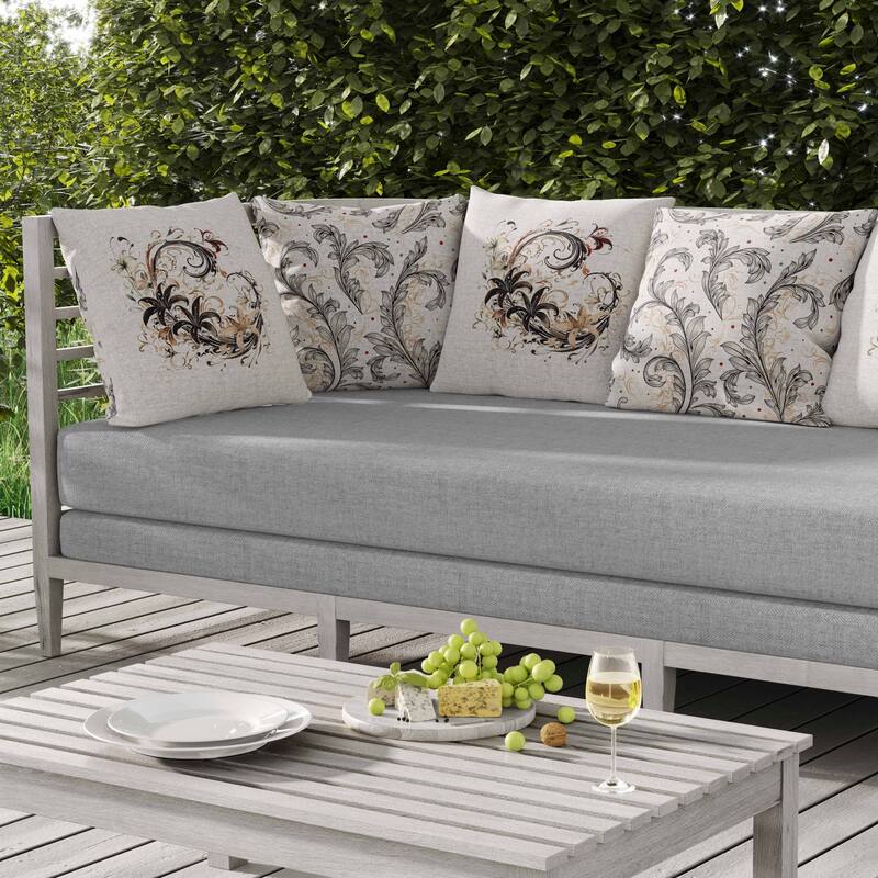 Petal and Swirl Indoor/Outdoor Reversible Throw Pillow White and Black