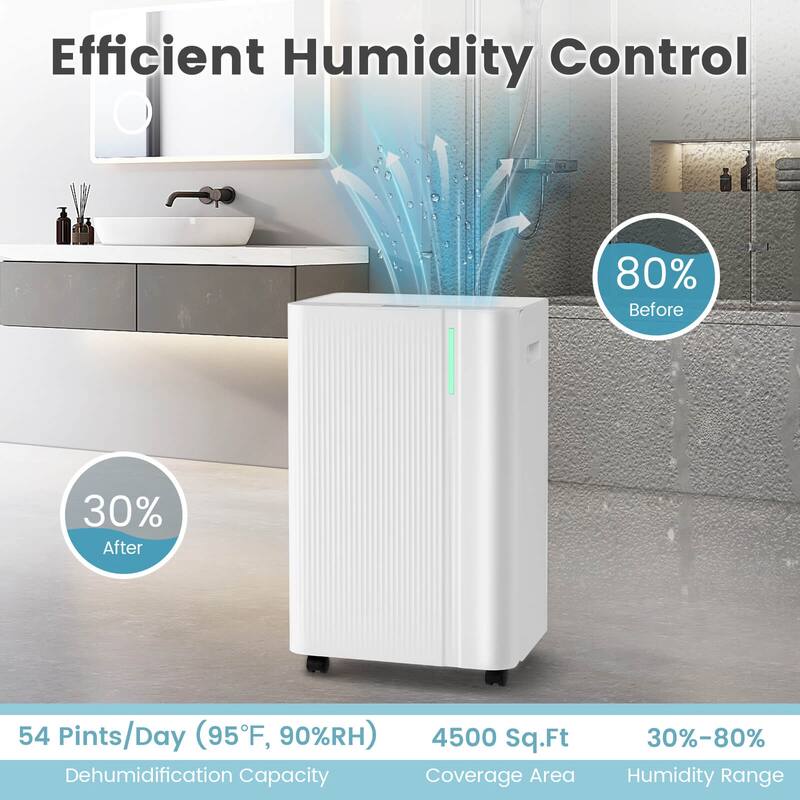 Costway 54 pints Dehumidifier With Drain Hose 3 Modes LED Display - See Details