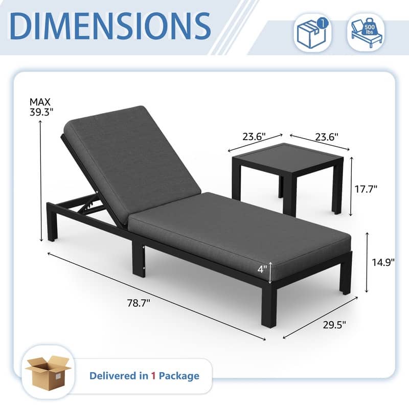 FINCATI Aluminum Pool Loungers for Deck, Adjustable Lounge Chair Pool, Luxury Cushioned Patio Chaise Lounges with Coffee Table