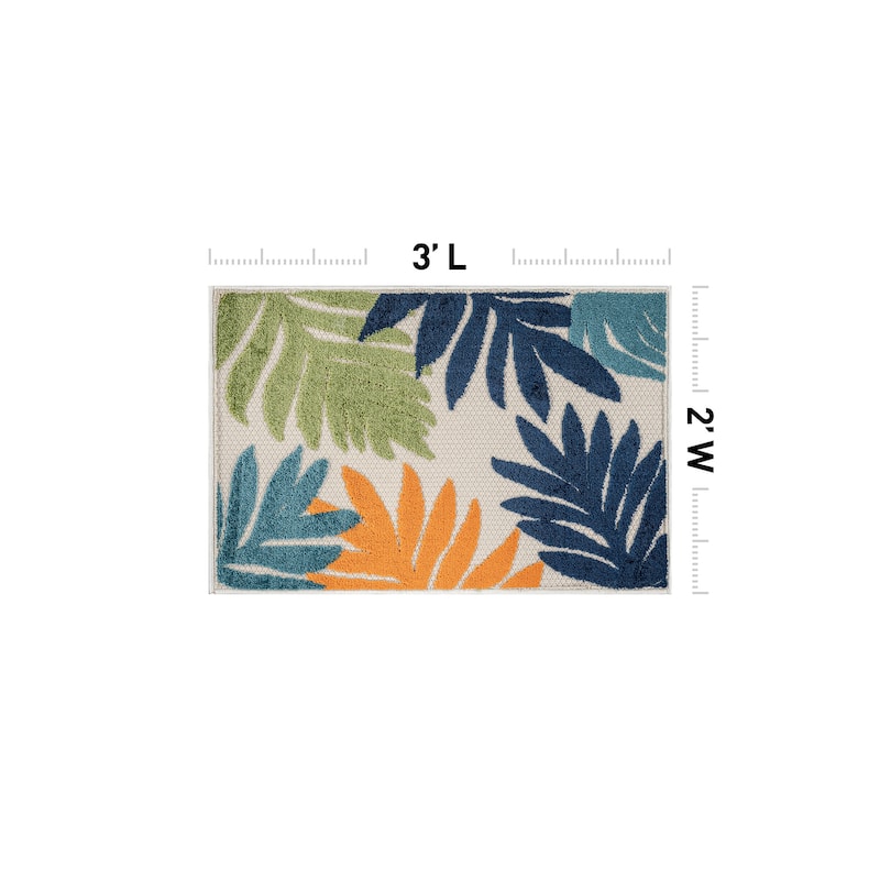 World Rug Gallery Indoor/Outdoor High-Low Textured Area Rug, Palm Easy-Clean Patio Rug