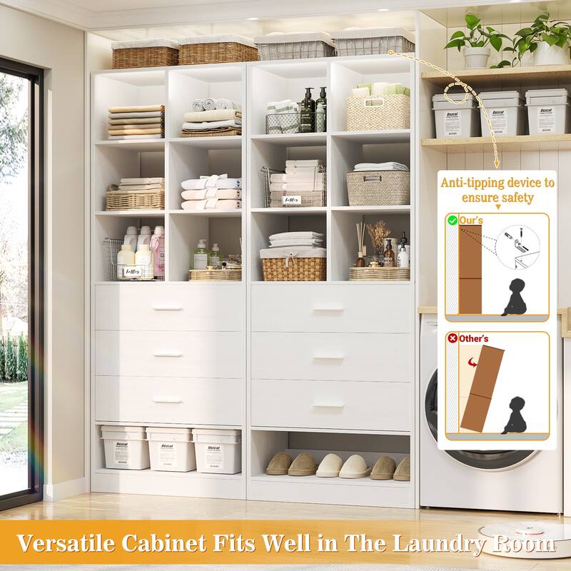 Qvella 23.6'' W Closet System with 3 Wooden Drawers and Partition Storage,Modular Closet Organizer for Walk-in/Reach-in Closet