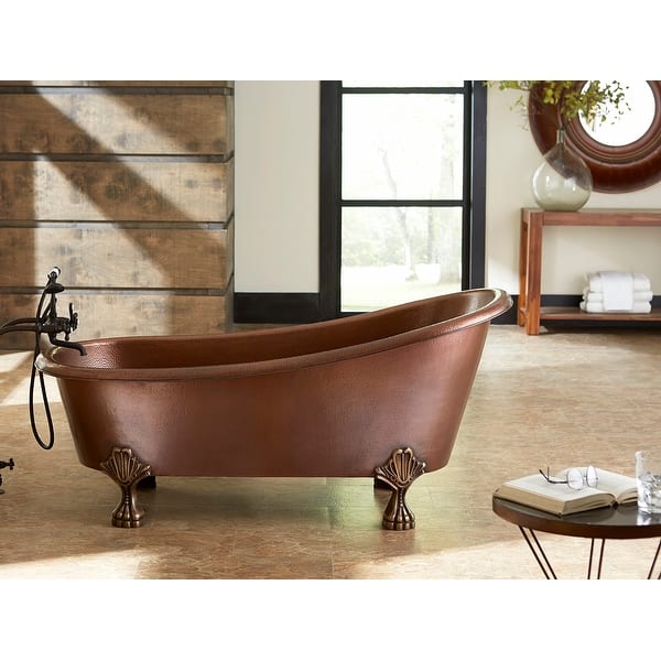 69 in. Acrylic Double Slipper Clawfoot Non-Whirlpool Bathtub in Matte Antique Brass 69 in. Acrylic Double Slipper Clawfoot Non-Whirlpool Bathtub in Matte Antique Brass