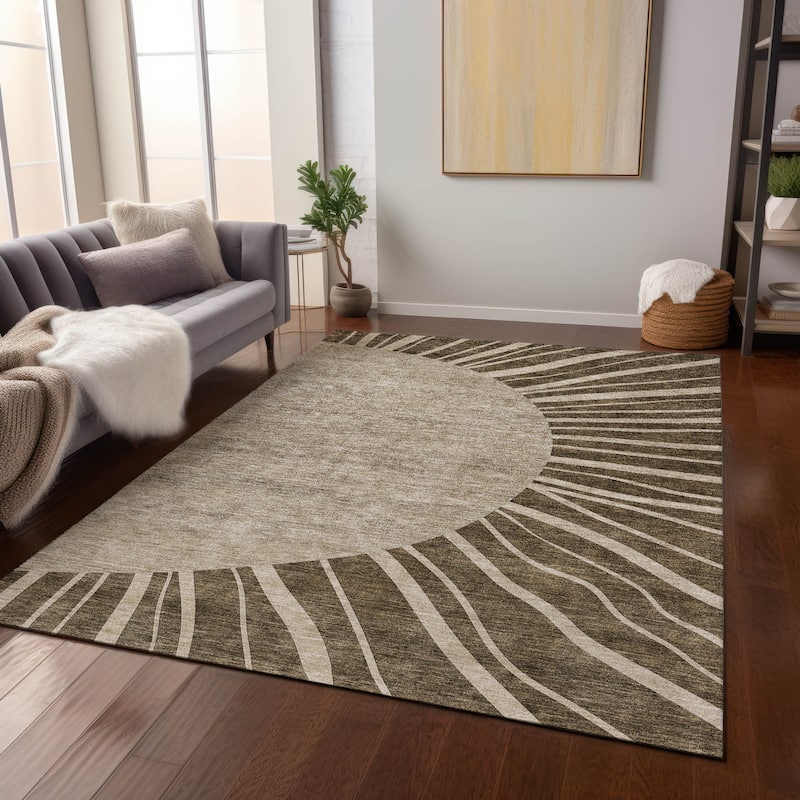 Machine Washable Indoor/ Outdoor Chantille Modern Sunburst Rug