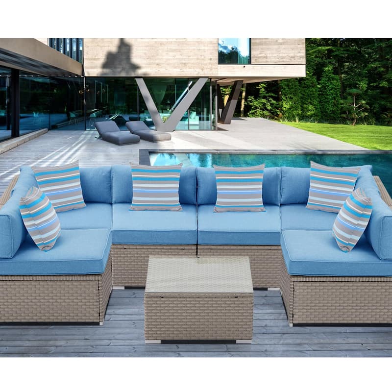 COSIEST 7-Piece Outdoor Patio Sectional Wicker Sofa With Coffee Table