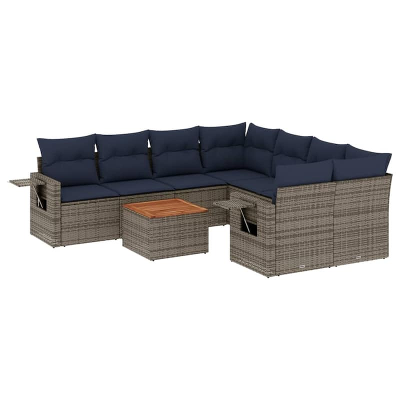 vidaXL 9 Piece Patio Sofa Set with Cushions Black Poly Rattan - 24.4" x 24.4" x 27.2"