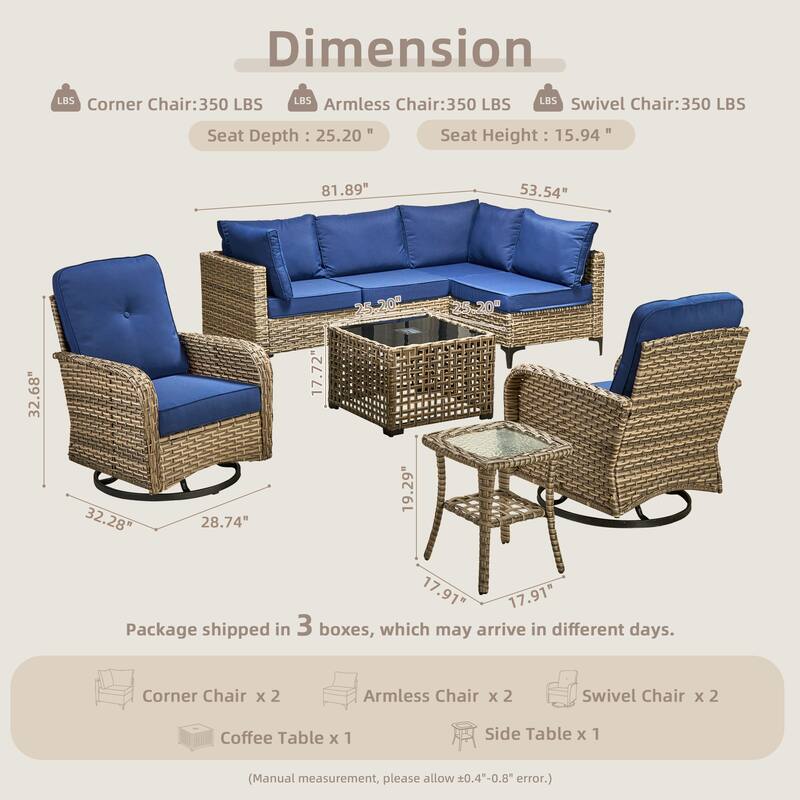 HOOOWOOO 8-piece Outdoor Seating Sofa Patio Wicker Swivel Chair Set