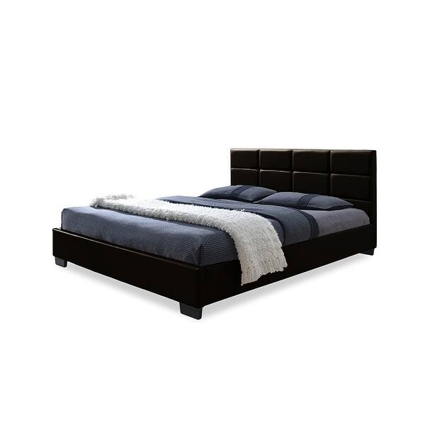 Shop Black Friday Deals On Vivaldi Dark Brown Faux Leather Platform Bed W Grid Tufted Headboard Queen Overstock 20726653