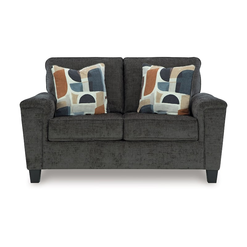 Erin Loveseat, 2 Accent Throw Pillows, 61 Inch Dark Gray Polyester