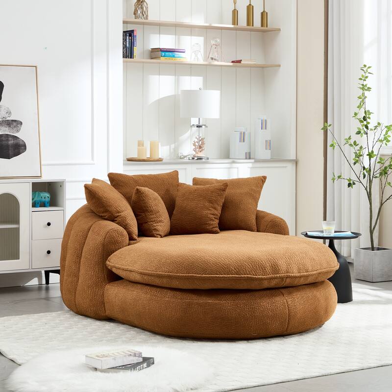 Oversized Oval Upholstered Bean Bag Sofa, Lazy Sofa with 3 Large Pillows and 2 Small Pillows, Wrap Around Backrest