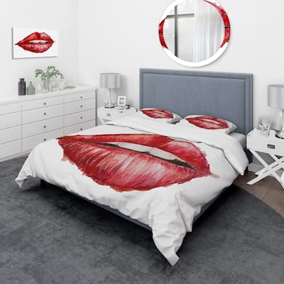 Designart 'Valentines Day Red Woman Lips' Modern Duvet Cover Set